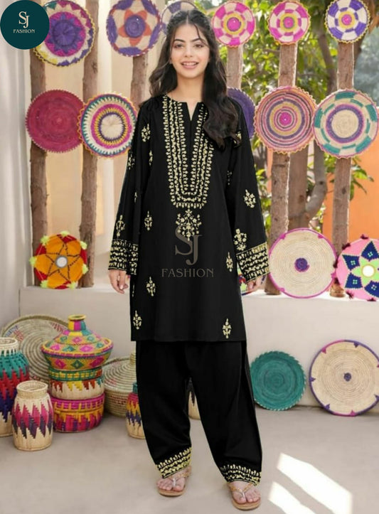 KIDS 2PCS SUIT Front Neckline, Sleeves Embroidered Shirt