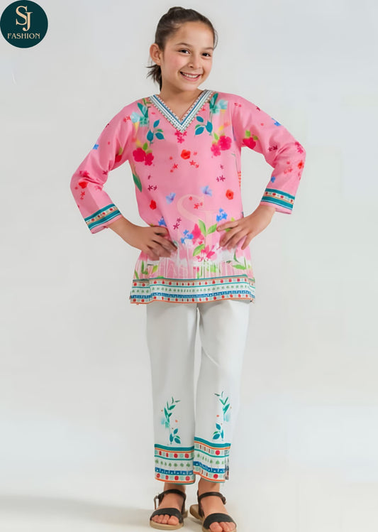 Kids 2-Piece Lawn Suit Corset Set – All Over Digital Print