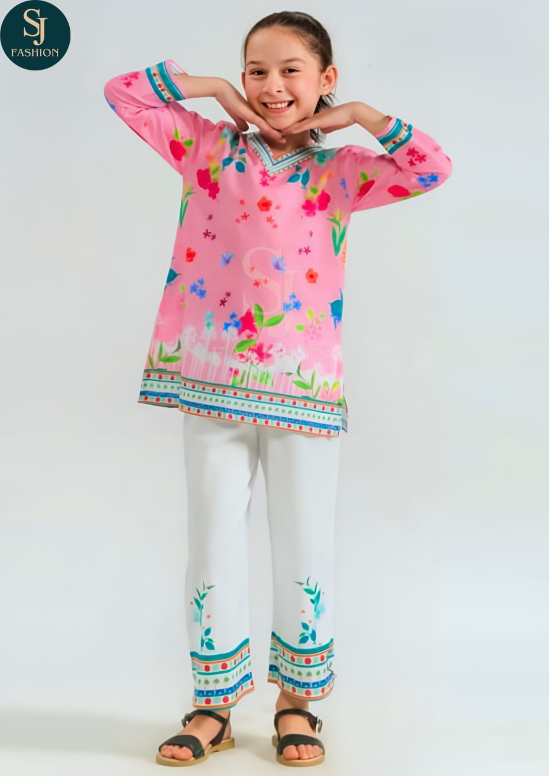 Kids 2-Piece Lawn Suit Corset Set – All Over Digital Print