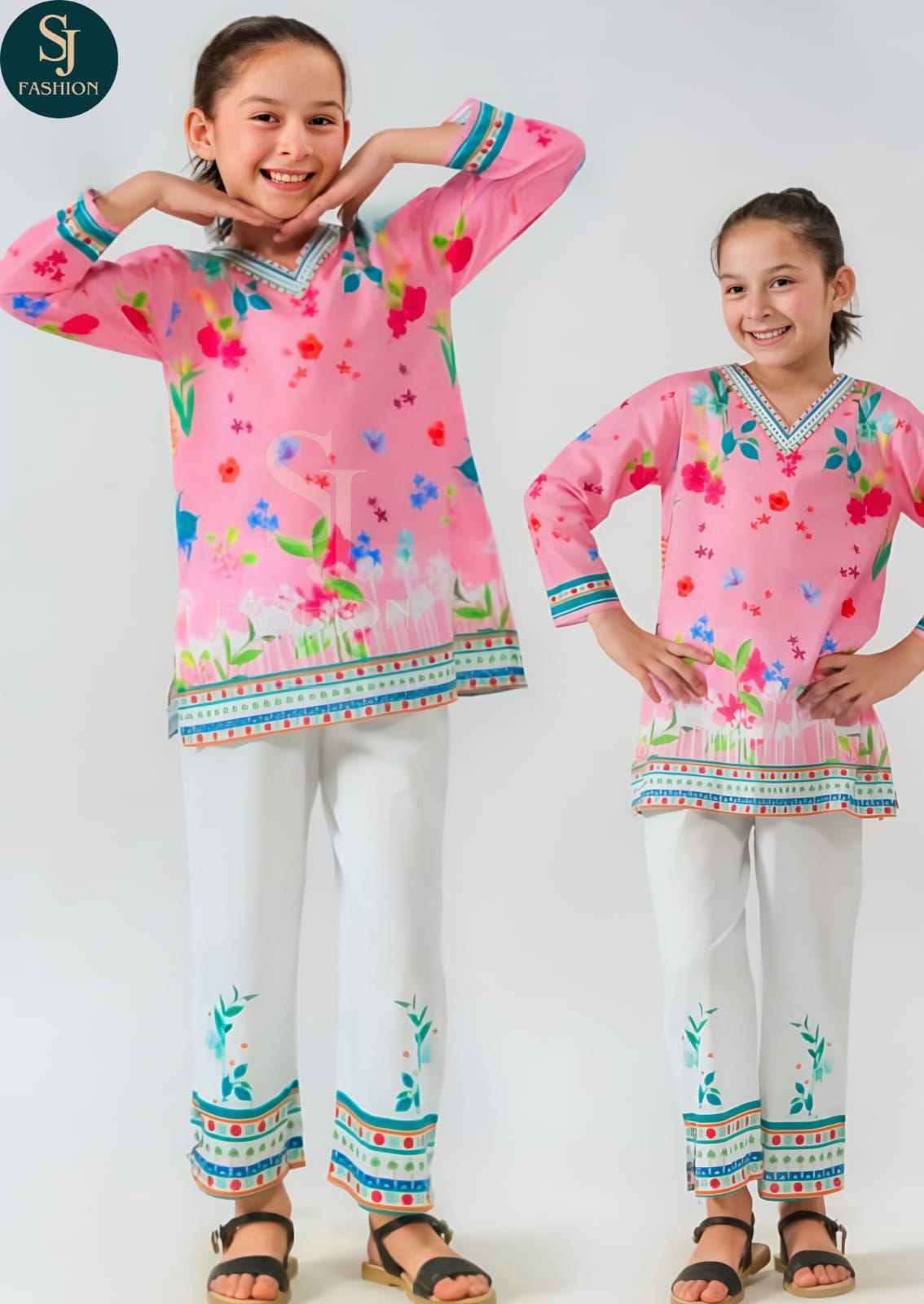 Kids 2-Piece Lawn Suit Corset Set – All Over Digital Print