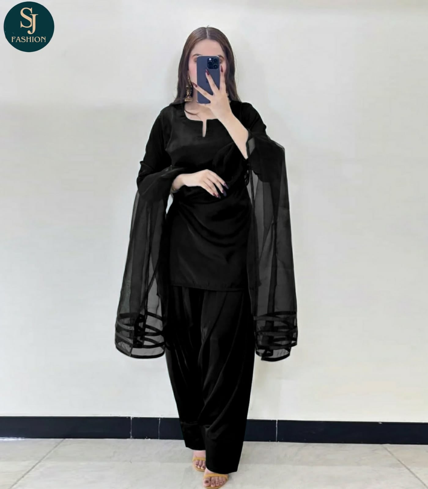 WOMENS 3PCS-BLACK SILK SUIT